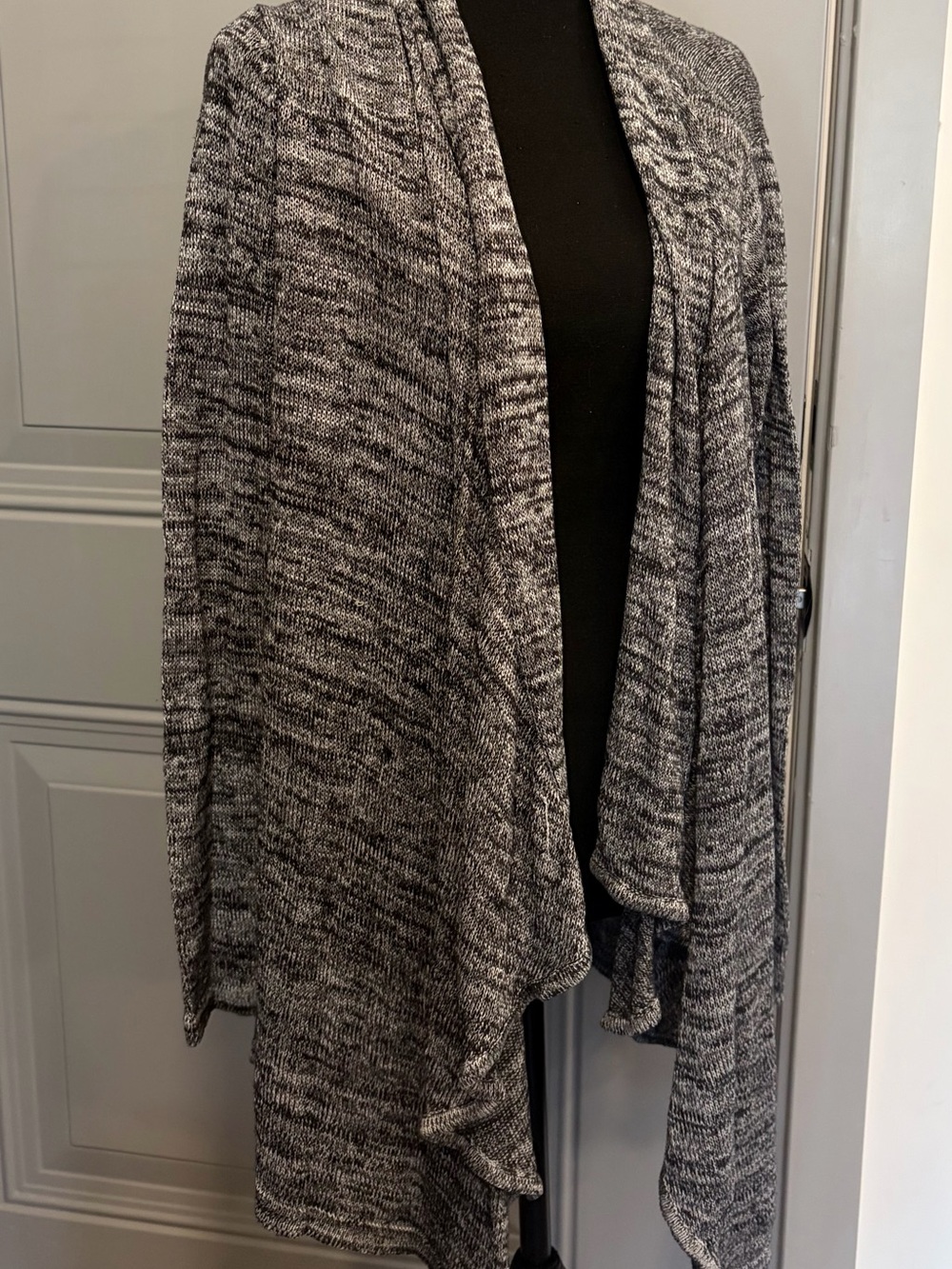 AB Studio Charcoal Marled Open-Front Draped Cardigan
